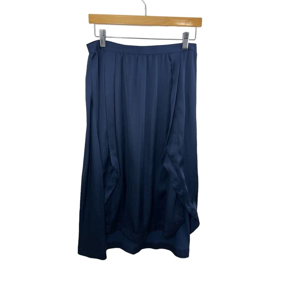 Vince Camuto Satin Skirt Dark Blue New With Tags Midi Slits Flowy Size 2 Womens